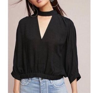 Anthropologie Maeve Surplice Blouse Size Medium High Neck Textured 3/4 Sleeves